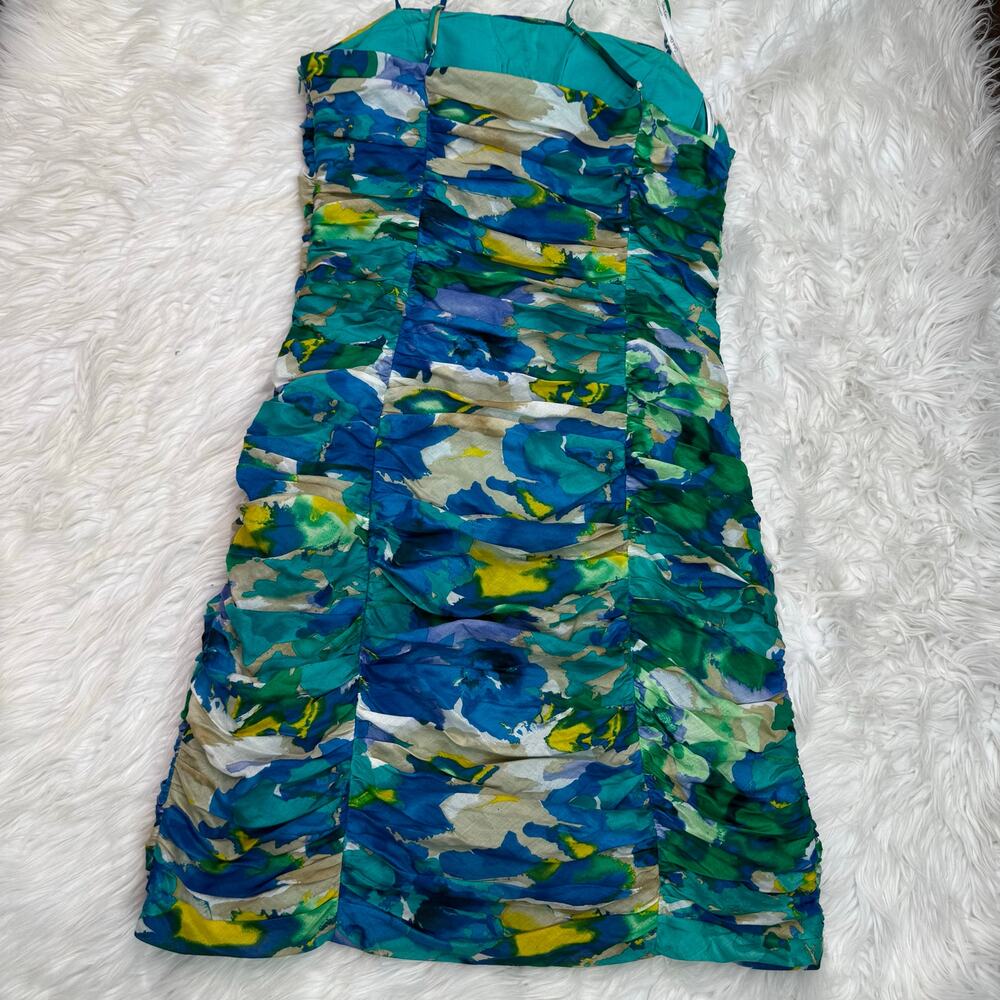 Calvin Klein Women's Spaghetti Strap Ruched‎ Cocktail Dress Size 12 Blue Floral - Picture 8 of 16